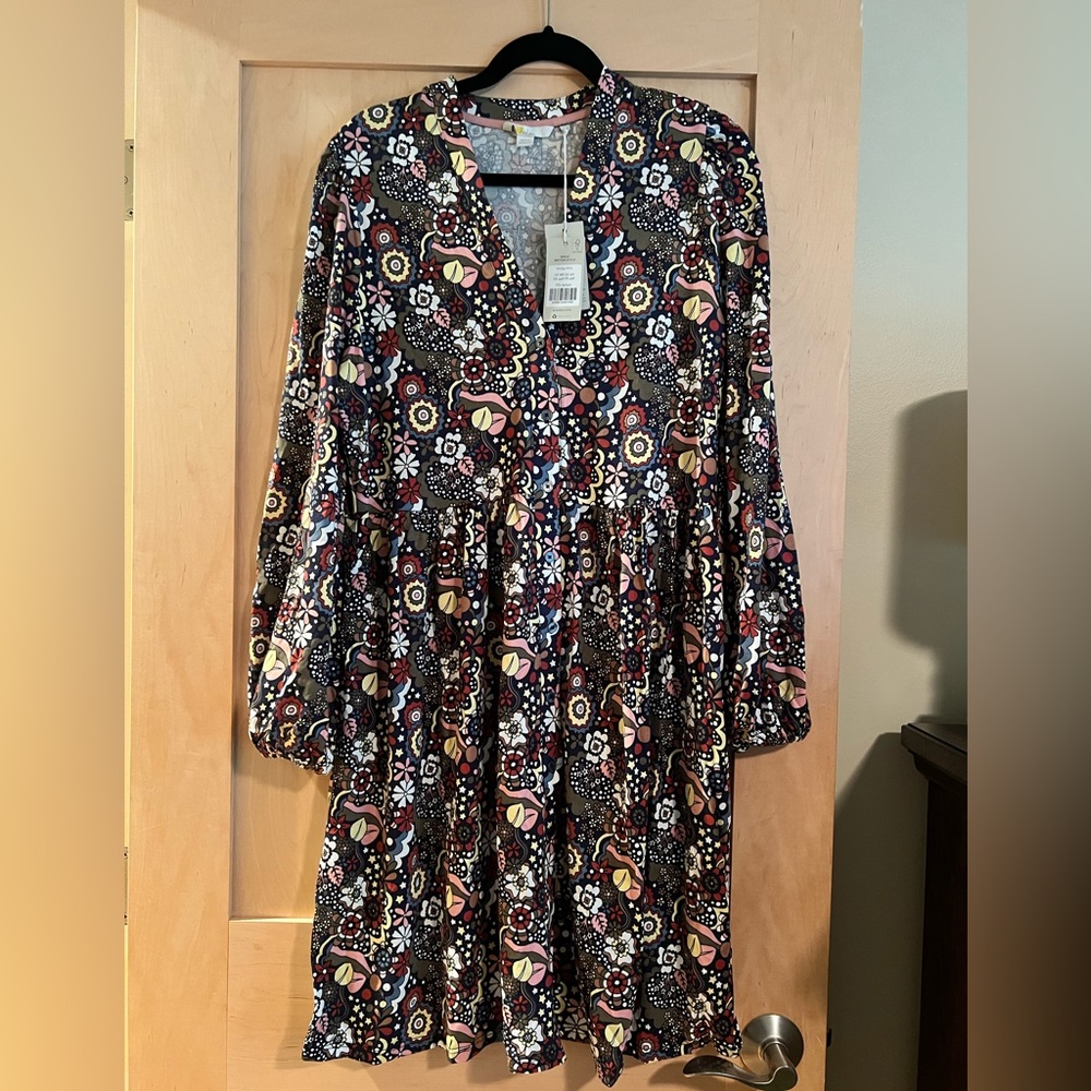 Boden Floral Long Sleeve Tiered Dress - Black Multi